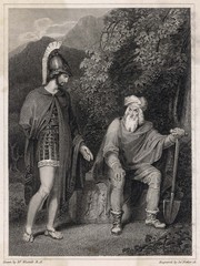 Fototapeta na wymiar Odysseus visiting his father Laertes