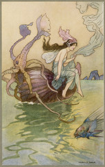A sea fairy riding a Nautilus.