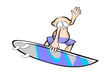 Funny surfer isolated on white