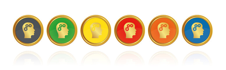 Kopf mit Zahnrädern - Goldene Buttons