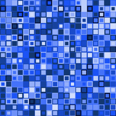 Abstract background. Random size square cells on square grid. Blue shades colors.