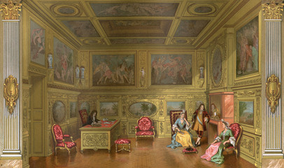 French Aristocratic Room. Date: mid-17th century - obrazy, fototapety, plakaty