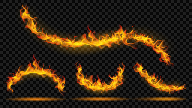 Curved fire flame. Transparency only in vector format