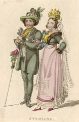 Fototapeta na wymiar Styrian Bride - Groom. Date: circa 1820