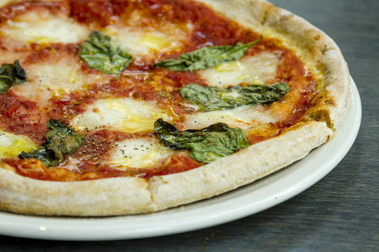 Fresh organic basil margherita pizza