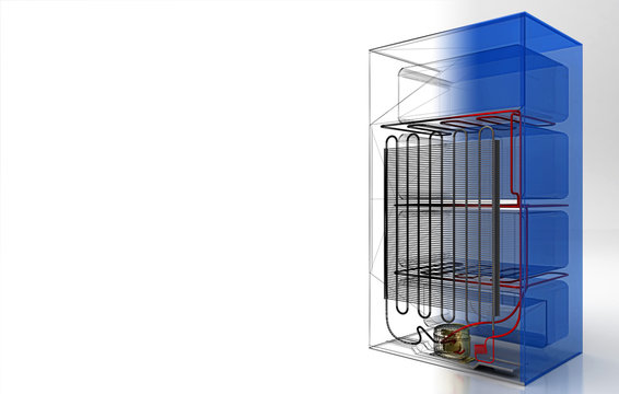 Impianto di refrigerazione,scambiatori, progetto, rendering 3d, frigorifero