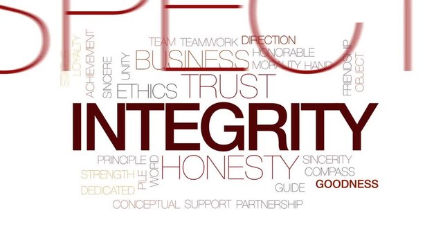 Integrity animated word cloud, text design animation. Kinetic typography.