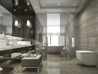 3d rendering modern and luxury bathroom and toilet