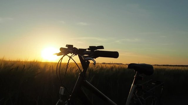 A bicycle at sunset. Bicycle at sunset at the field with wheat.