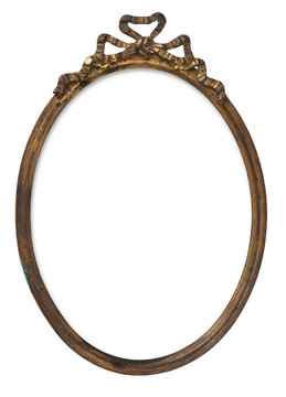 small oval blank golden picture /photo frame isolated on a white background