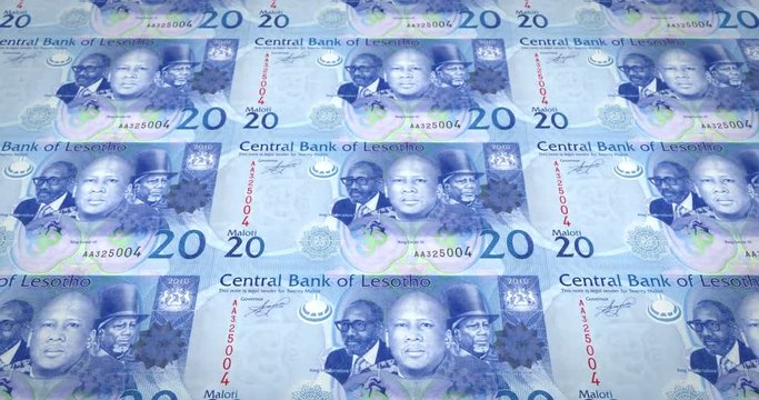 Banknotes of twenty maloti or lotis of Lesotho rolling, cash money, loop