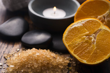 Orange bath salt and fruits