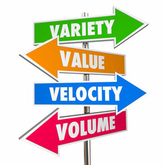 Variety Value Velocity Volume Big Data Signs 3d Illustration