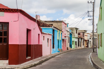 Fototapeta na wymiar Colorful houses in the center of Camaguey, Cuba