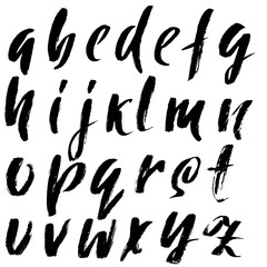 Hand drawn elegant calligraphy font. Modern brush lettering. Grunge style alphabet. Vector illustration.