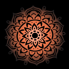 Abstract mandala ornament for adult coloring books. Asian pattern. Orange gradient authentic background.