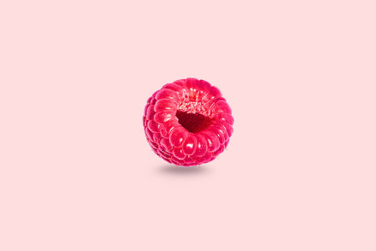 Raspberry against pink background,  studio shot 