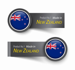 Flag icon and label with text made in New Zealand .