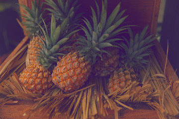 Pineapple in wood box instagram filter