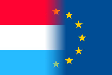 Luxembourg national flag with a flag of European Union twelve gold stars, political and economic union, EU member since 1 January 1958. Vector flat style illustration