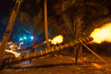 Traditional cannon made from coconut tree. The event is normally held during Eid-Mubarak celebration. 