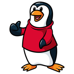 Cartoon Penguin Wearing Shirt Giving Thumbs Up Vector Illustration