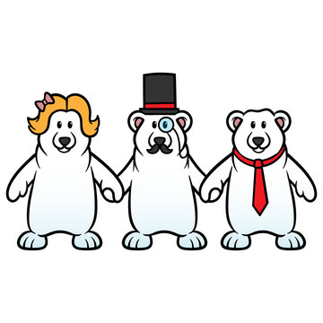 Cartoon Polar Bears Holding Hands Vector Illustration