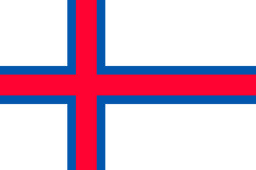 The Faroe Islands, the Faeroes flag, blue-fimbriated red Nordic cross on a white field, national flag and civil ensign. Vector flat style illustration
