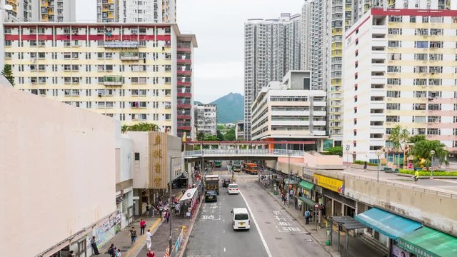 Sham Shui Po, Hong Kong,18 May 2017 -: Sham Shui Po with lion rock mountain and architecture in Hong Kong