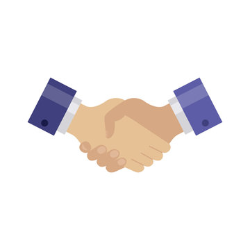 Handshake flat icon. Strong businessmen handshake, partnership icon, social or business setting. Vector flat style cartoon illustration isolated on white background. Business success concept