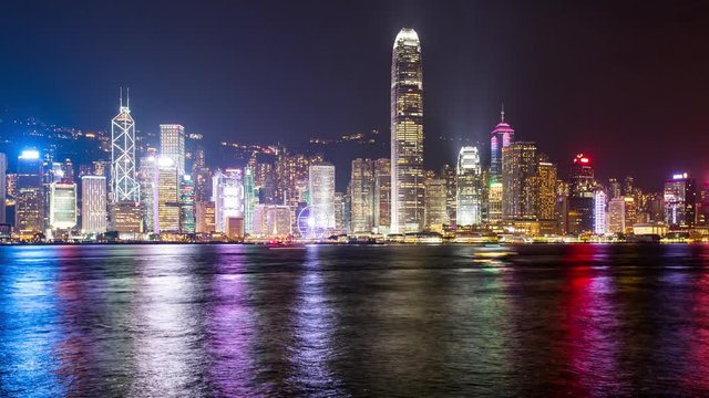 Tsim Sha Tsui,  Hong Kong, 26 May 2017 -:Victoria Harbor in Hong Kong at night