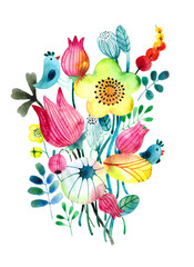 Watercolor flowers and birds background for beautiful design, save the date, wedding invitation