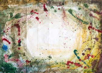 Abstract watercolour hand painted background. Watercolour stains, wash and splashes with space for text. 