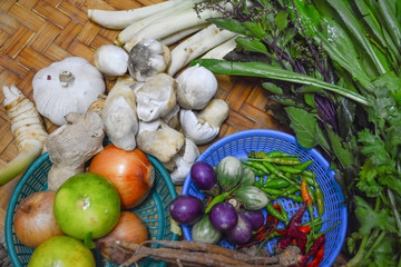 Thai food Ingredients on Floor basket
