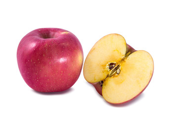 Isolated apples. Whole red apple fruit with slice (cut) isolated on white with clipping path
