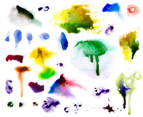Watercolour textured brush strokes collection. Hand painted brush strokes isolated on white background.
