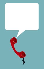 Telephone handset with talk bubble. Vector illustration of retro phone on seamless geometric background