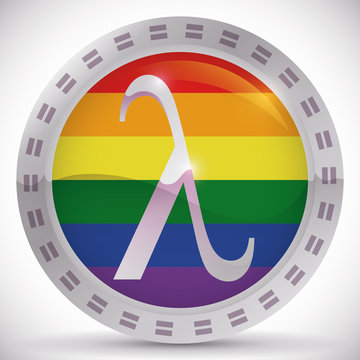 Button with Lambda Symbol for Equality Rights in Gay Pride, Vector Illustration