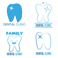 Set of dental clinic logo and family stomatology or dentist. Vector Illustration