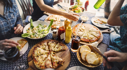 Friends Eating Pizza Party Together Concept