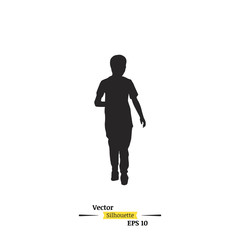 Dark silhouette of a child on a white background. Child in walking position flat vector illustration EPS 10