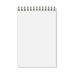 Blank realistic closed spiral notebook isolated on white background. Vertical copybook. Template, mock up of organizer or diary. Vector.