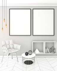 mock up poster frame in light interior background, modern style, 3D render, 3D illustration, 3D viz