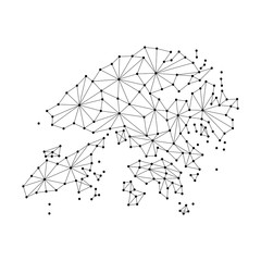 Hong Kong map of polygonal mosaic lines, rays and dots vector illustration.