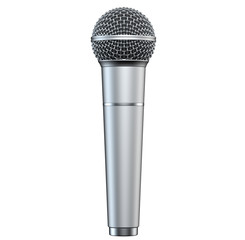 Silver microphone, isolated on white background, 3D render, vertical view