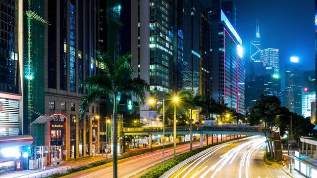 Wan chai, Hong Kong, 27 May 2017 -:Time lapses of Traffic on the road at night in Hong Kong