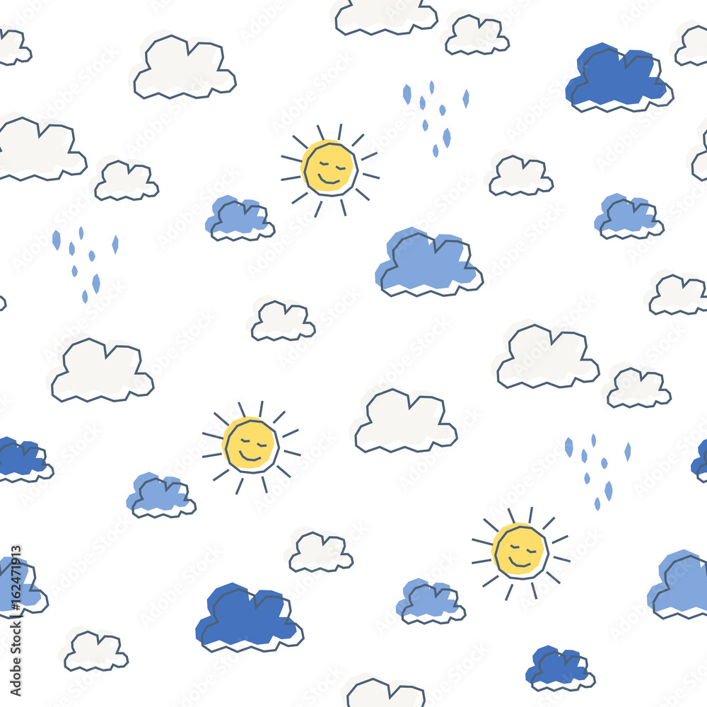Poster seamless pattern with sun and clouds