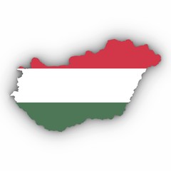 Obraz premium Hungary Map Outline with Hungarian Flag on White with Shadows 3D Illustration