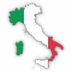 Italy Map Outline with Italian Flag on White with Shadows 3D Illustration