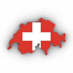 Switzerland Map Outline with Swiss Flag on White with Shadows 3D Illustration